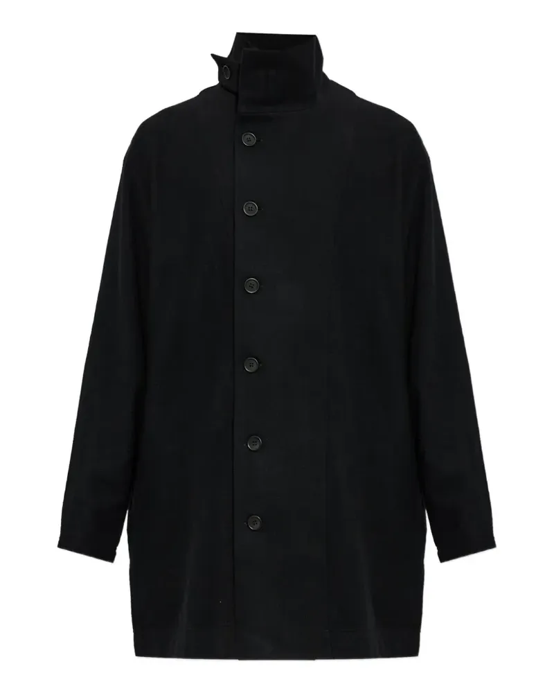 Yohji Yamamoto Geknöpfter Mantel mit Stehkragen - Schwarz Schwarz