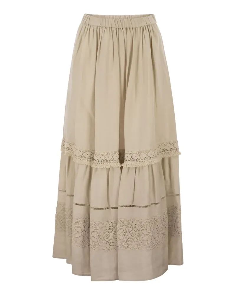 Max Mara lace-insert tiered skirt - Nude Nude