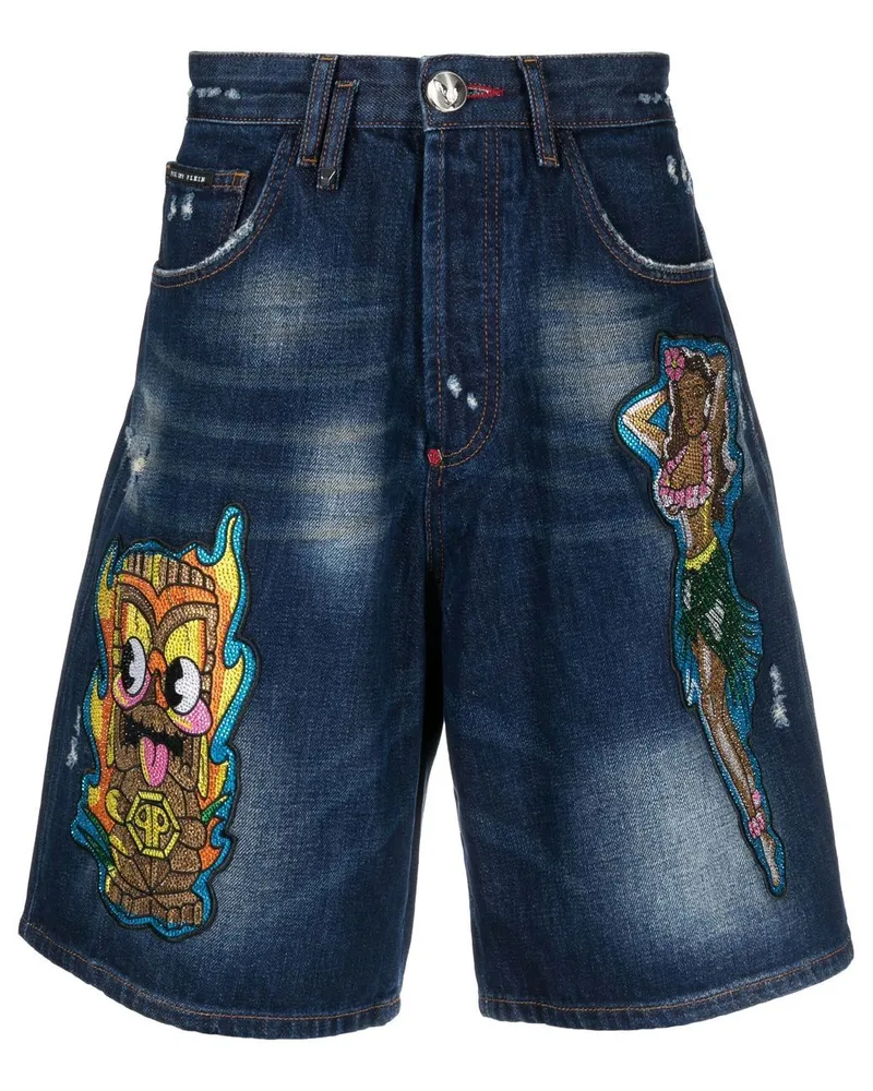 Philipp Plein Knielange Jeans-Shorts - Blau Blau