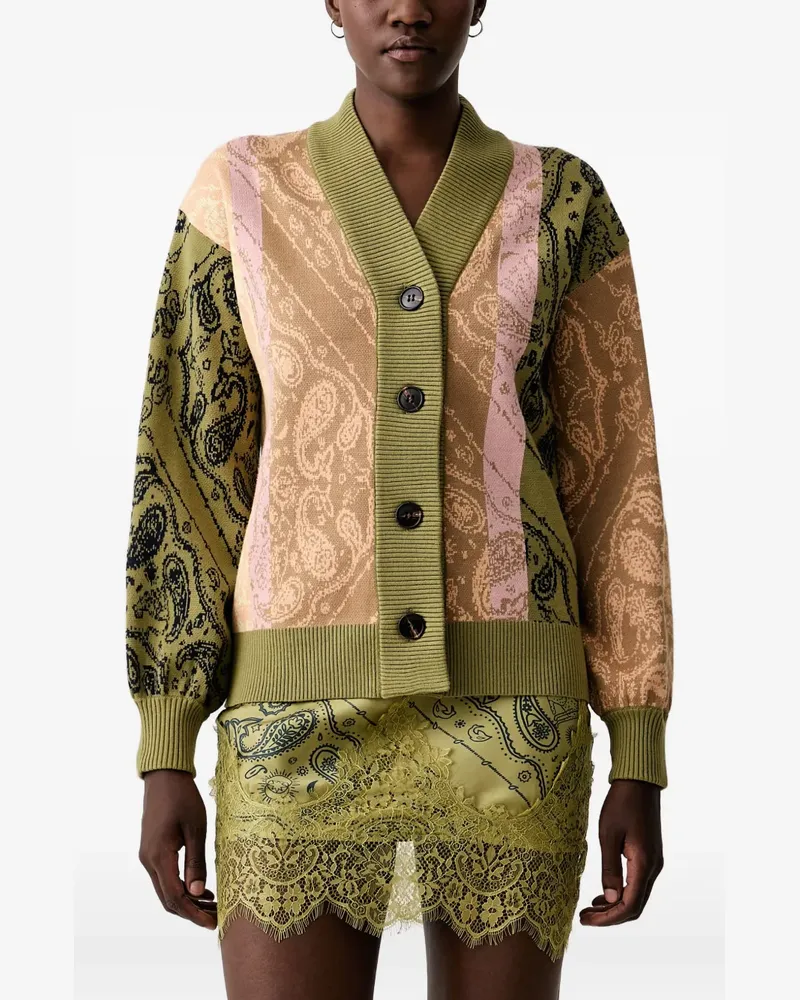 Never Fully Dressed paisley-print intarsia-knit cardigan - Grün Grün