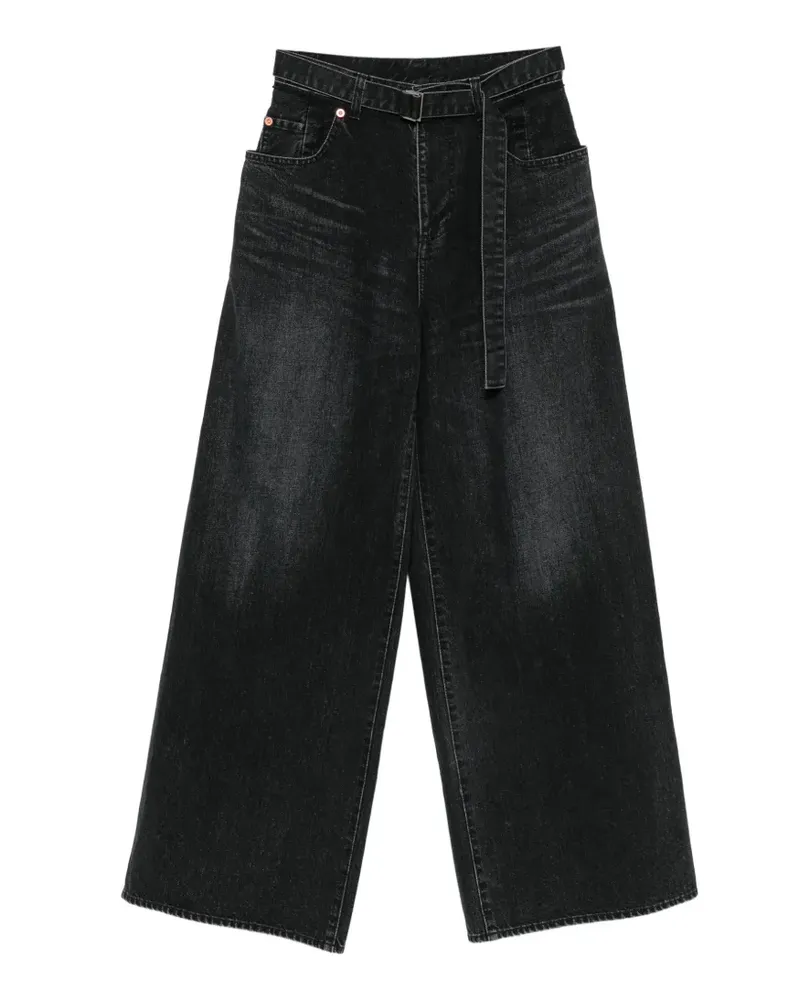 Sacai Wide-Leg-Jeans mit Gürtel - Schwarz Schwarz