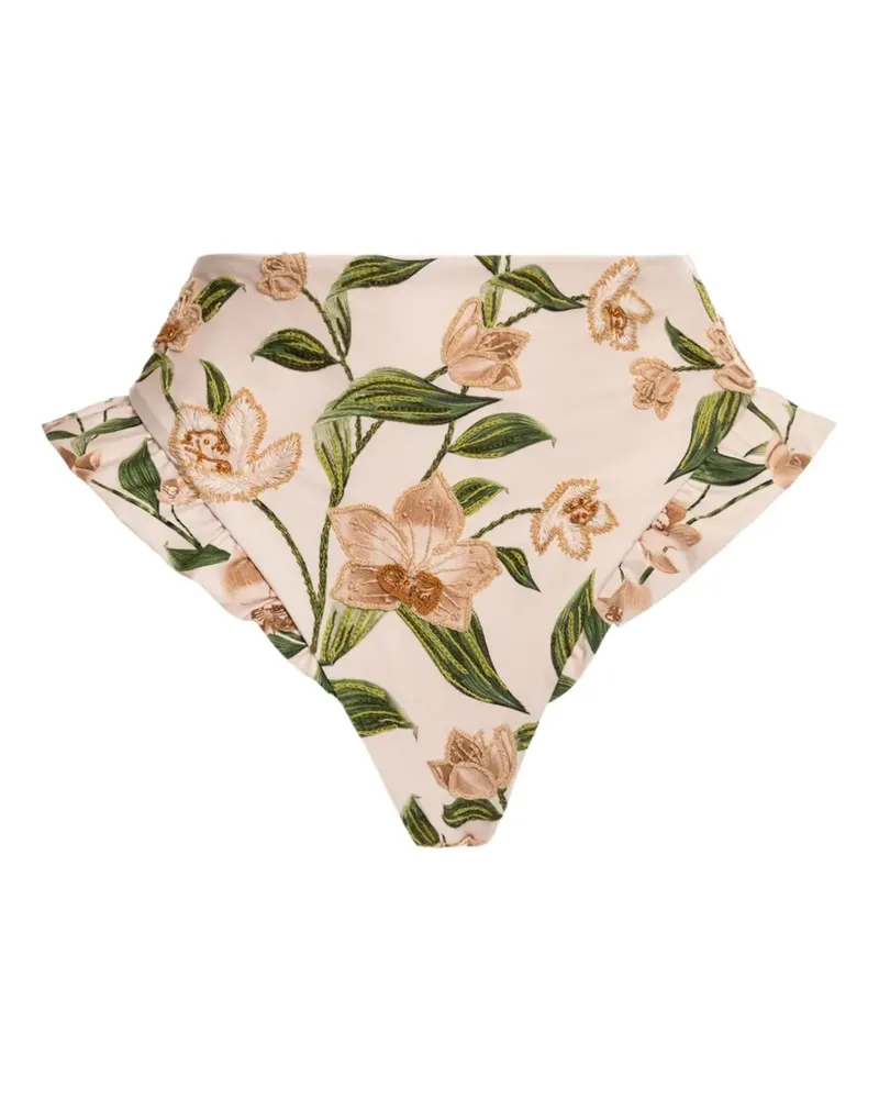 AGUA BENDITA Gerüschtes Bikinihöschen mit Blumen-Print - Nude Nude
