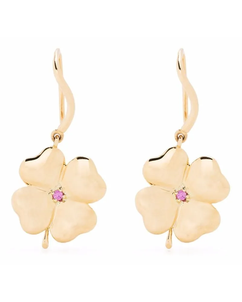 Aurélie Bidermann 18kt Clover Gelbgoldohrringe mit rosa Saphir Gold