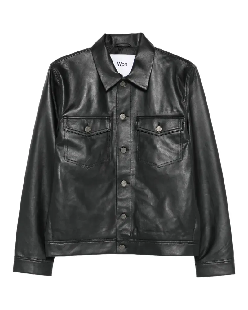 Won Hundred Clayton pocket leather shirt jacket - Schwarz Schwarz
