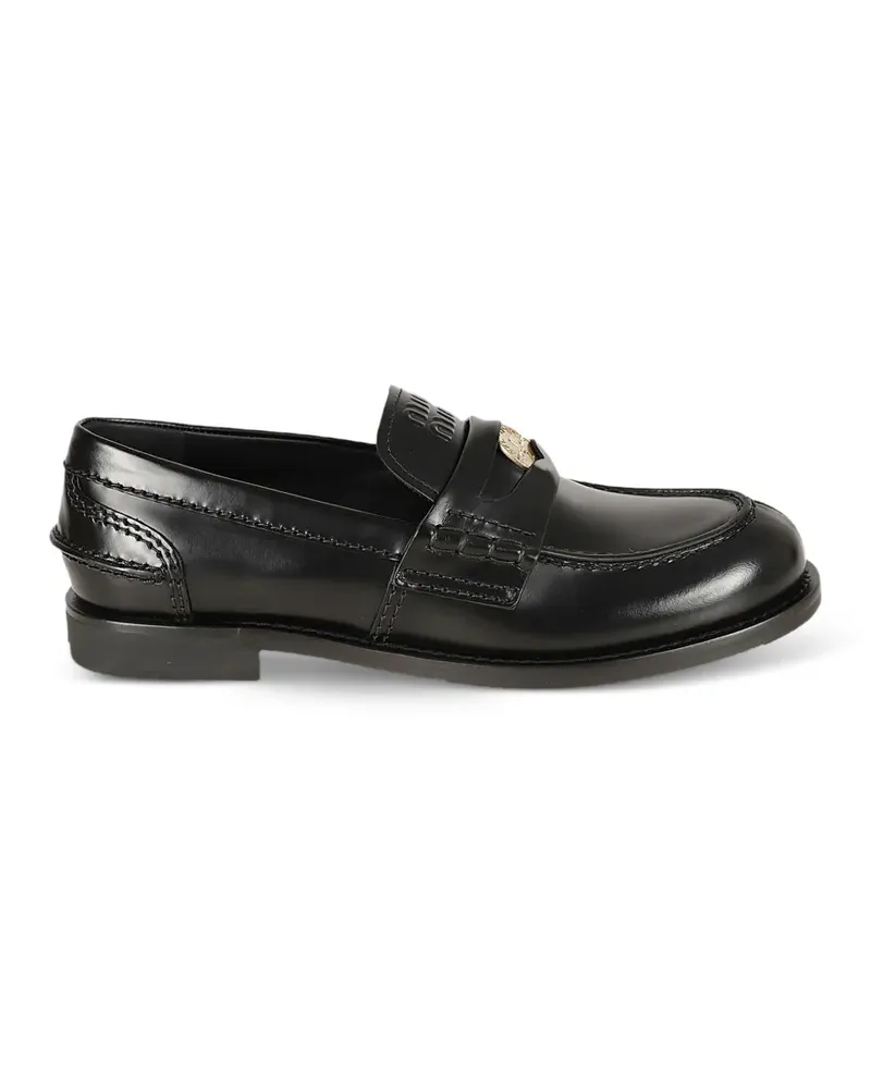 Miu Miu Brushed Coin Loafer mit runder Kappe - Schwarz Schwarz