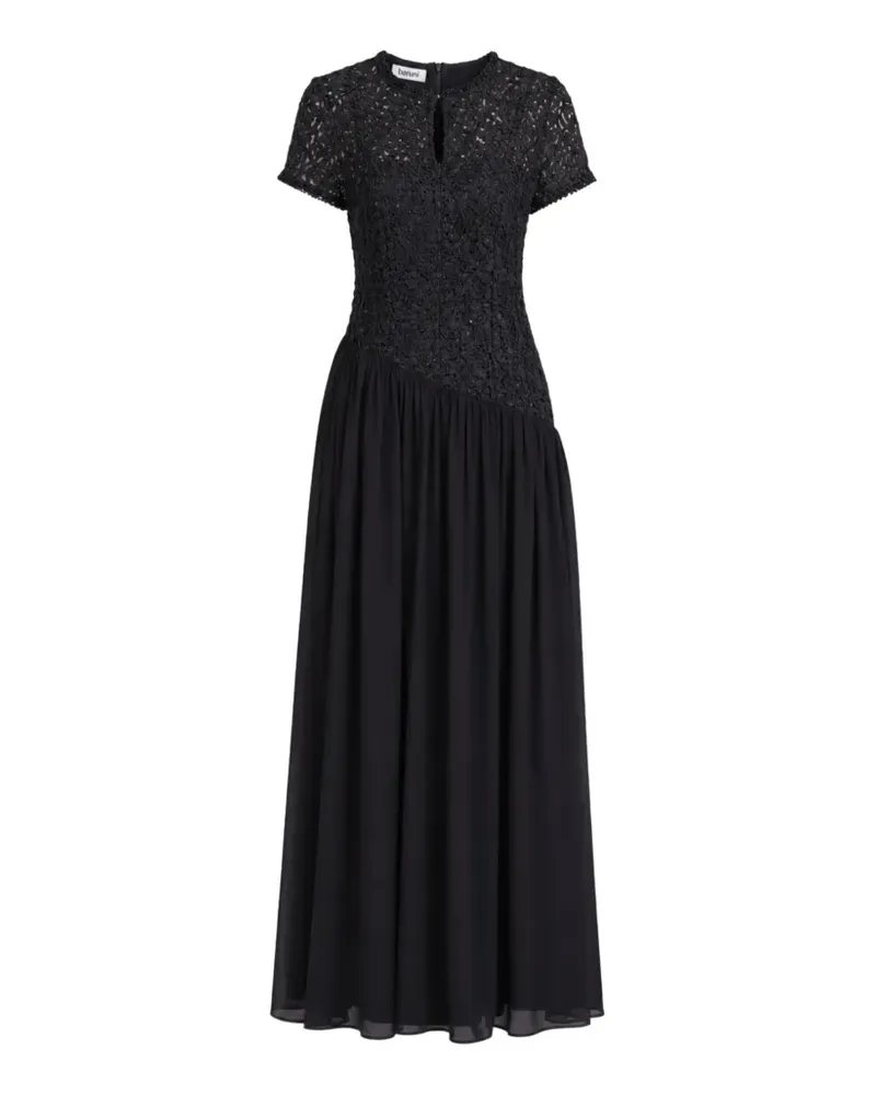 Baruni Zaina guipure lace-bodice pleated maxi dress - Schwarz Schwarz
