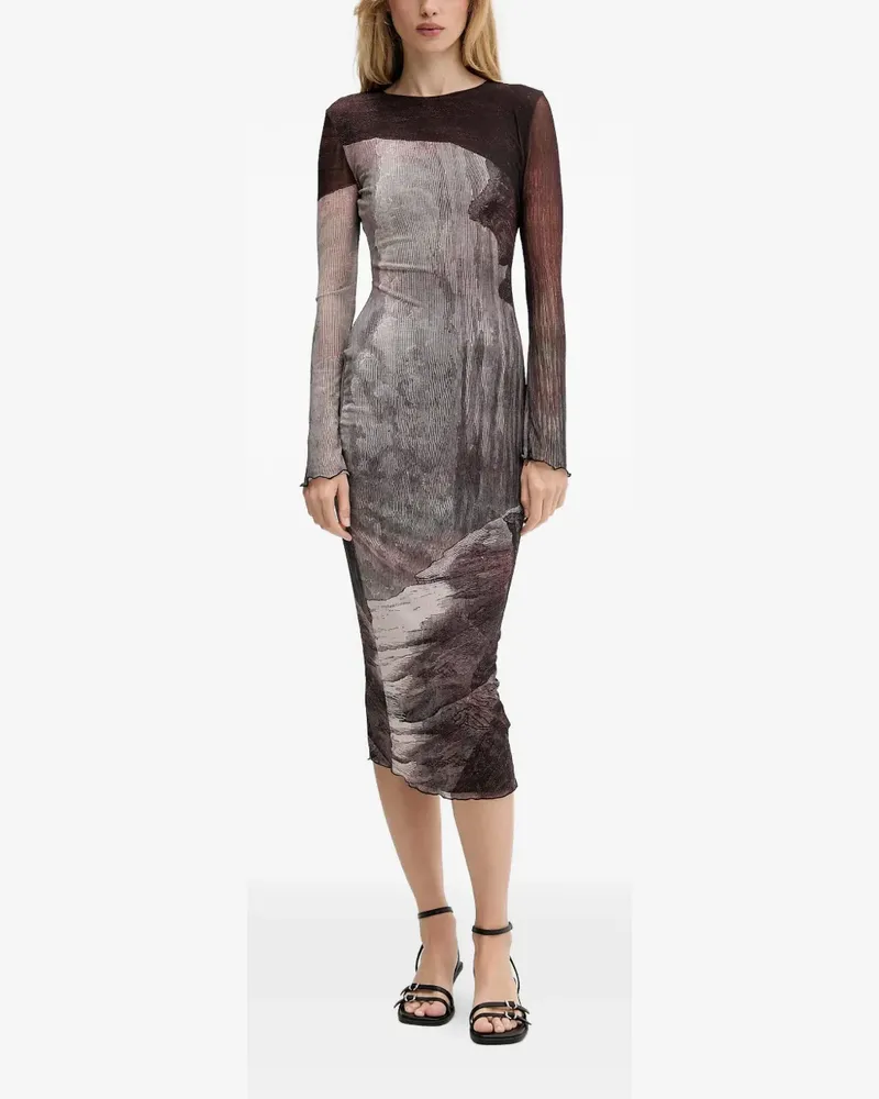 Desigual long sleeve printed midi dress - Braun Braun