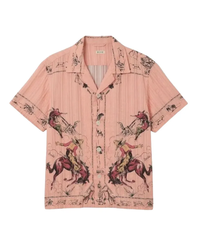 BODE Bronco Buster graphic-print seersucker shirt - Orange Orange