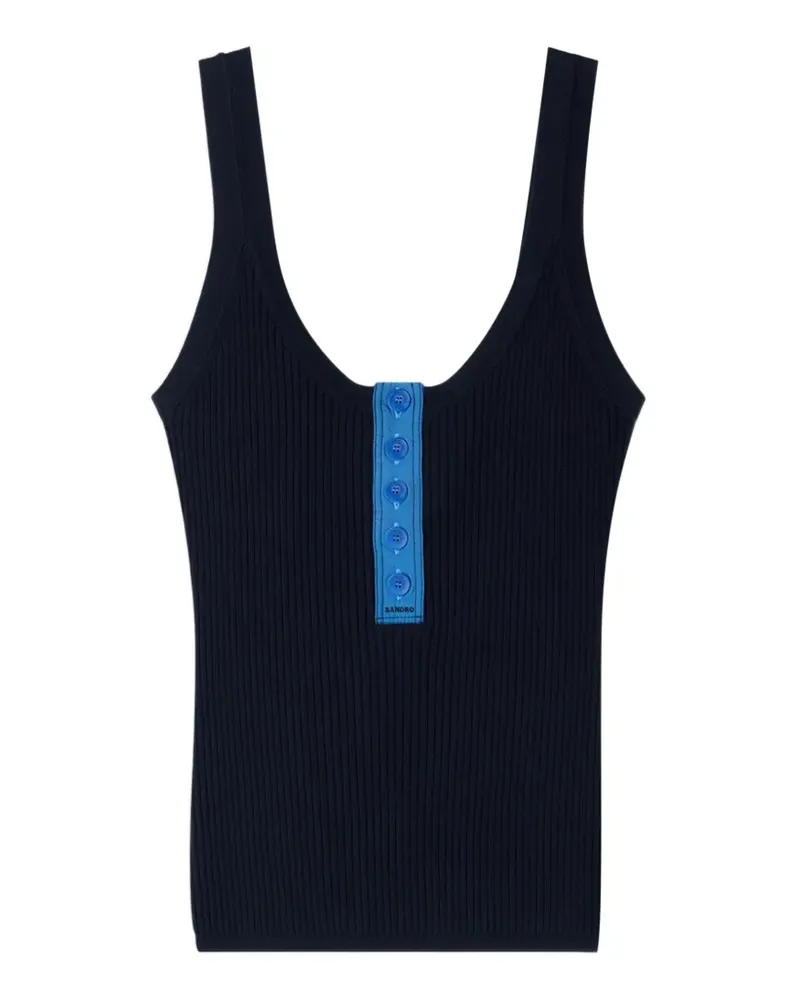 Sandro Gerippter Pullover mit Kontrastblende - Schwarz Schwarz