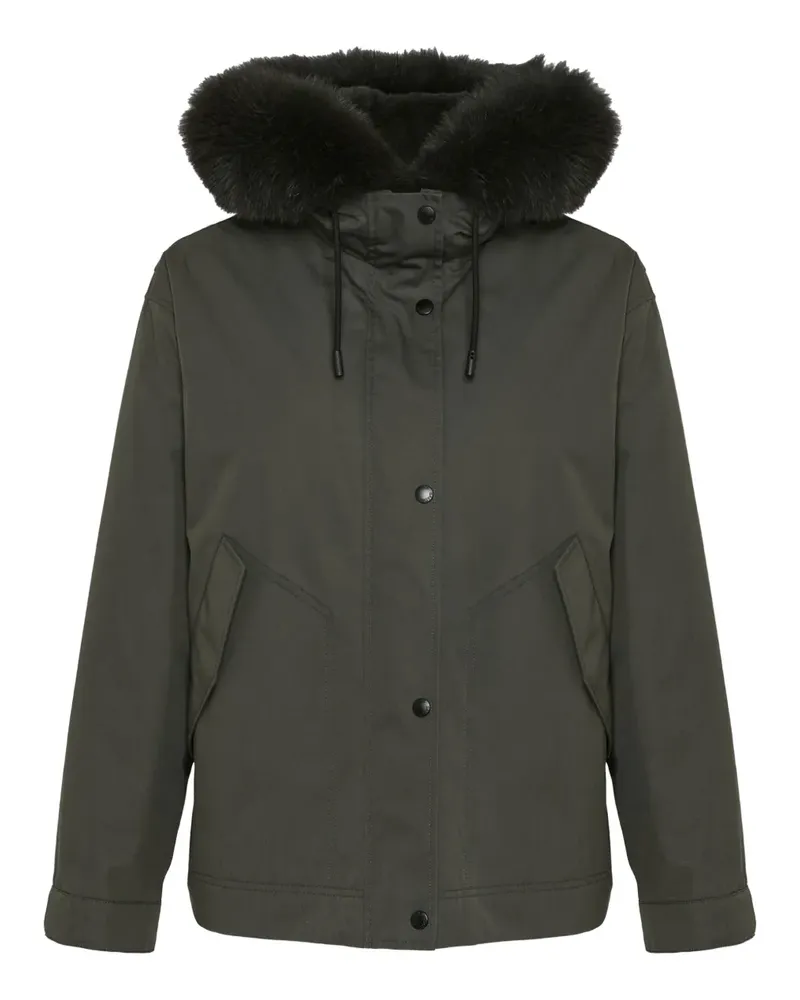 Yves Salomon Kordelzug-Kapuzenmantel mit Pelzbesatz - Grün Grün