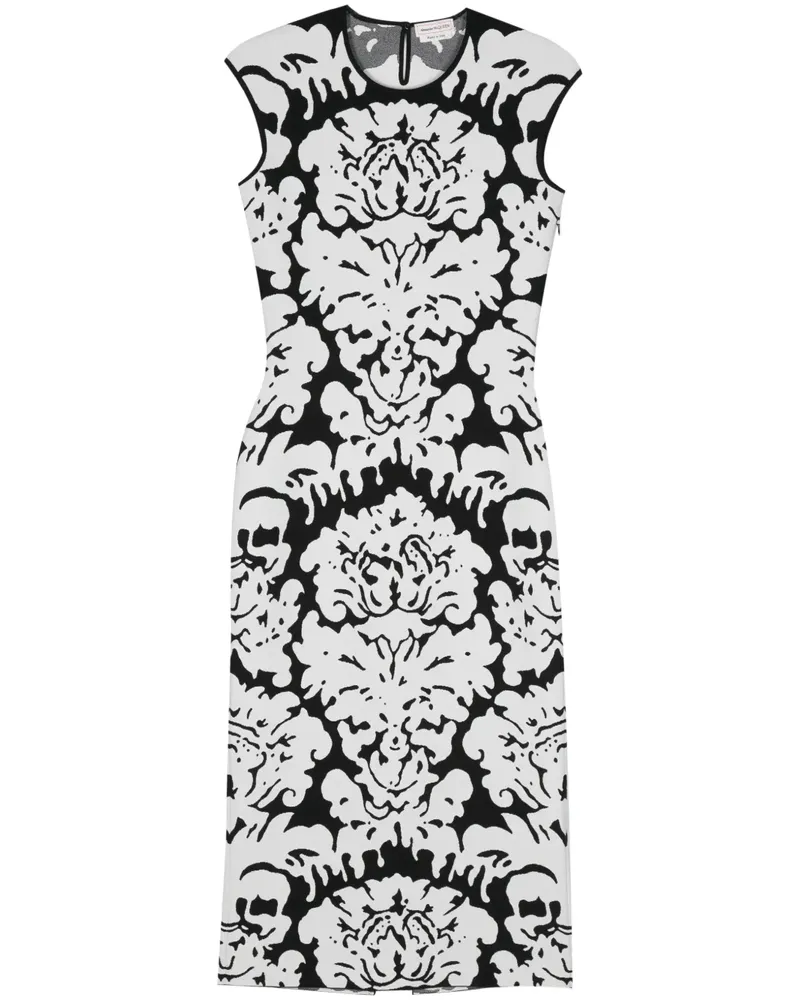 Alexander McQueen Damask Midikleid in Intarsienstrick - Schwarz Schwarz