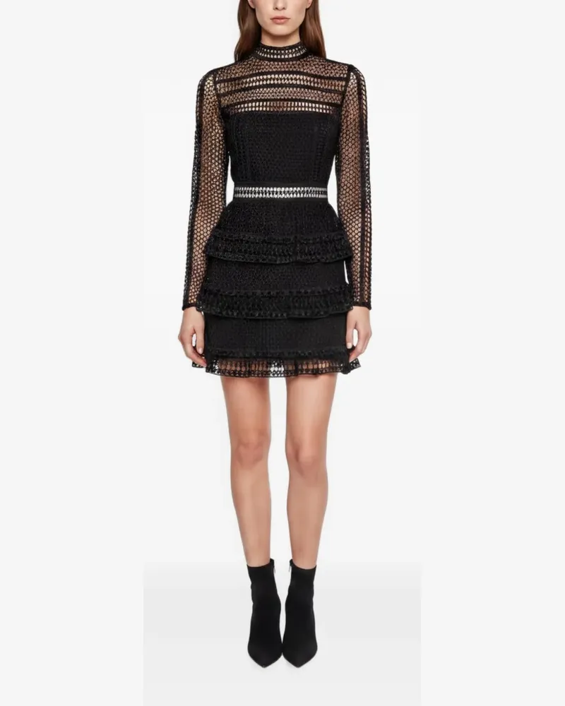 Self-Portrait tiered mini dress - Schwarz Schwarz