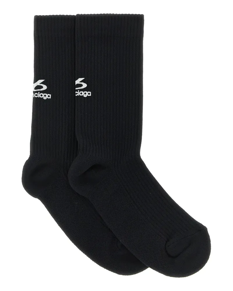 Balenciaga Gerippte Socken mit Logo - Schwarz Schwarz