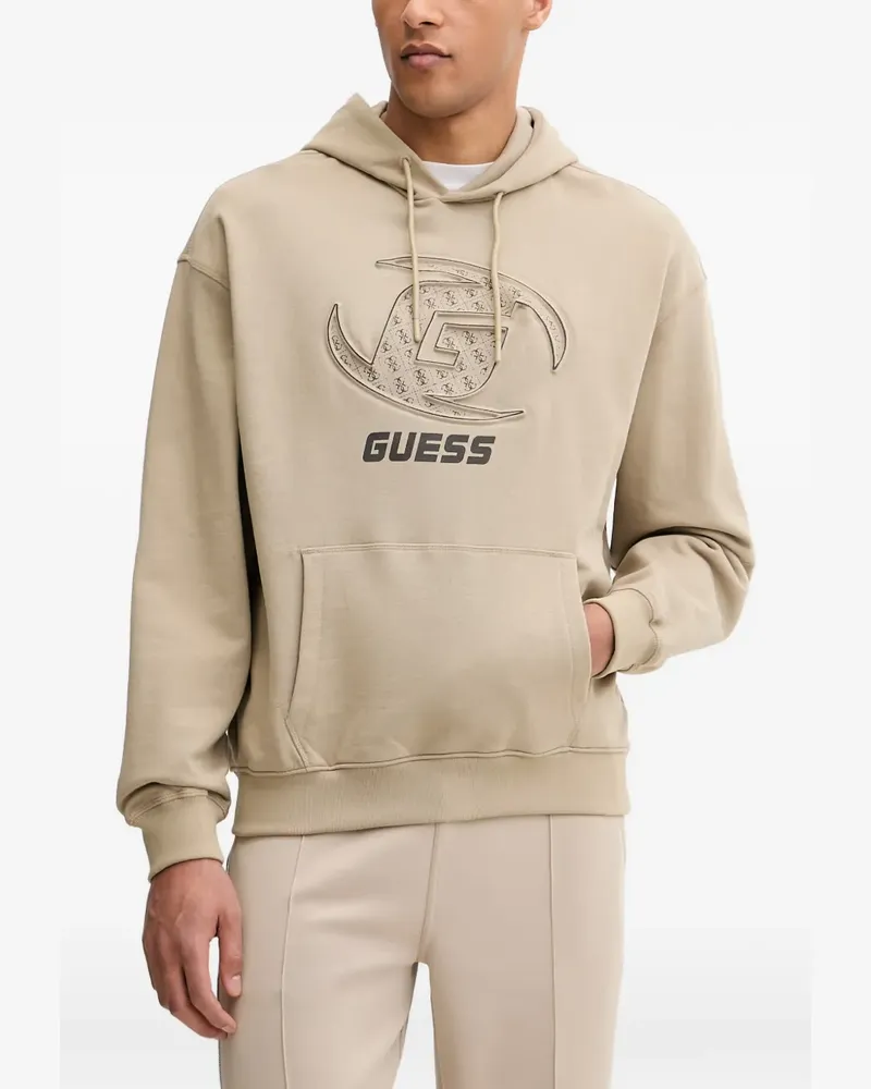 Guess logo-print pouch-pocket hoodie - Nude Nude
