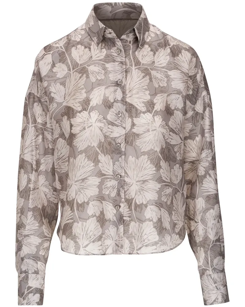 Brunello Cucinelli Seidenhemd mit Blumen-Print - Grau Grau
