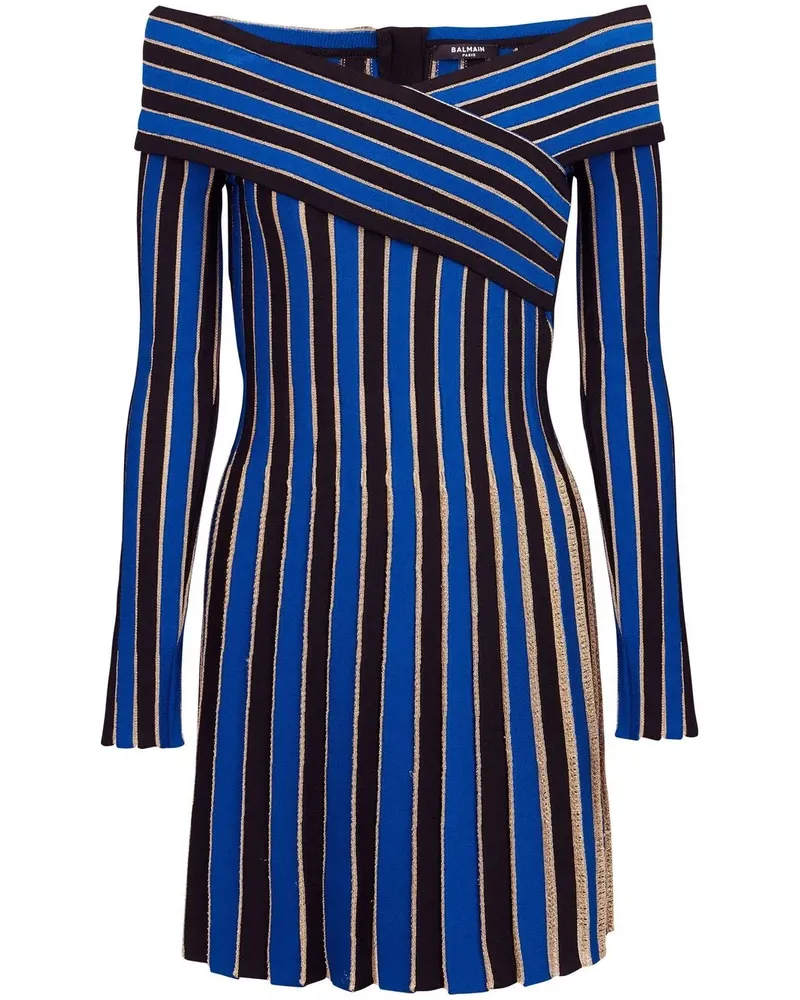 Balmain Schulterfreies Kleid mit Streifen - Blau Blau