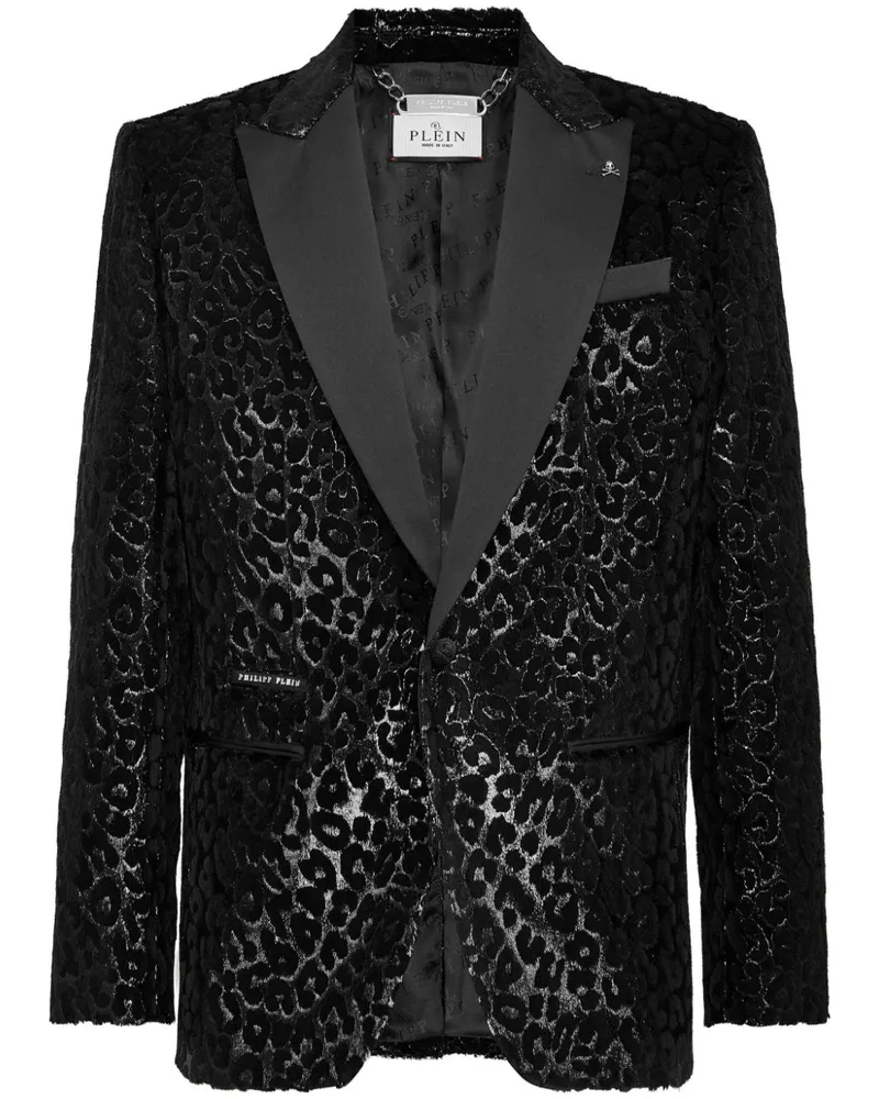 Philipp Plein Samtblazer mit Leoparden-Motiv - Schwarz Schwarz