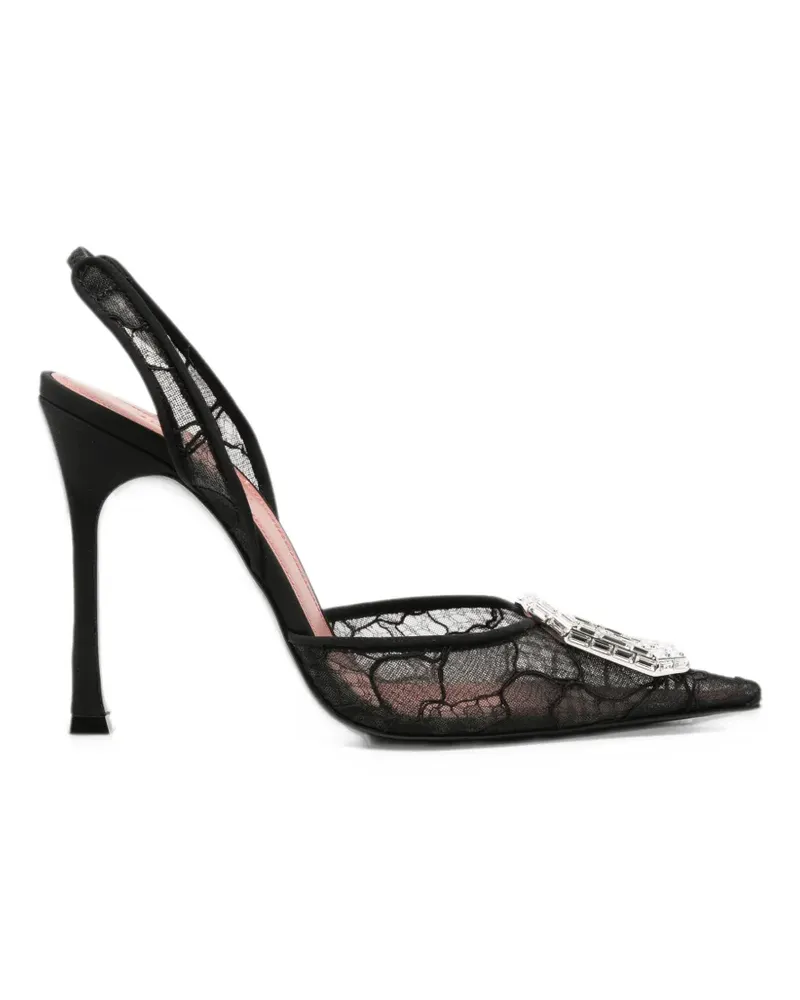 Amina Muaddi Camellia crystal-embellished lace slingback pumps - Schwarz Schwarz