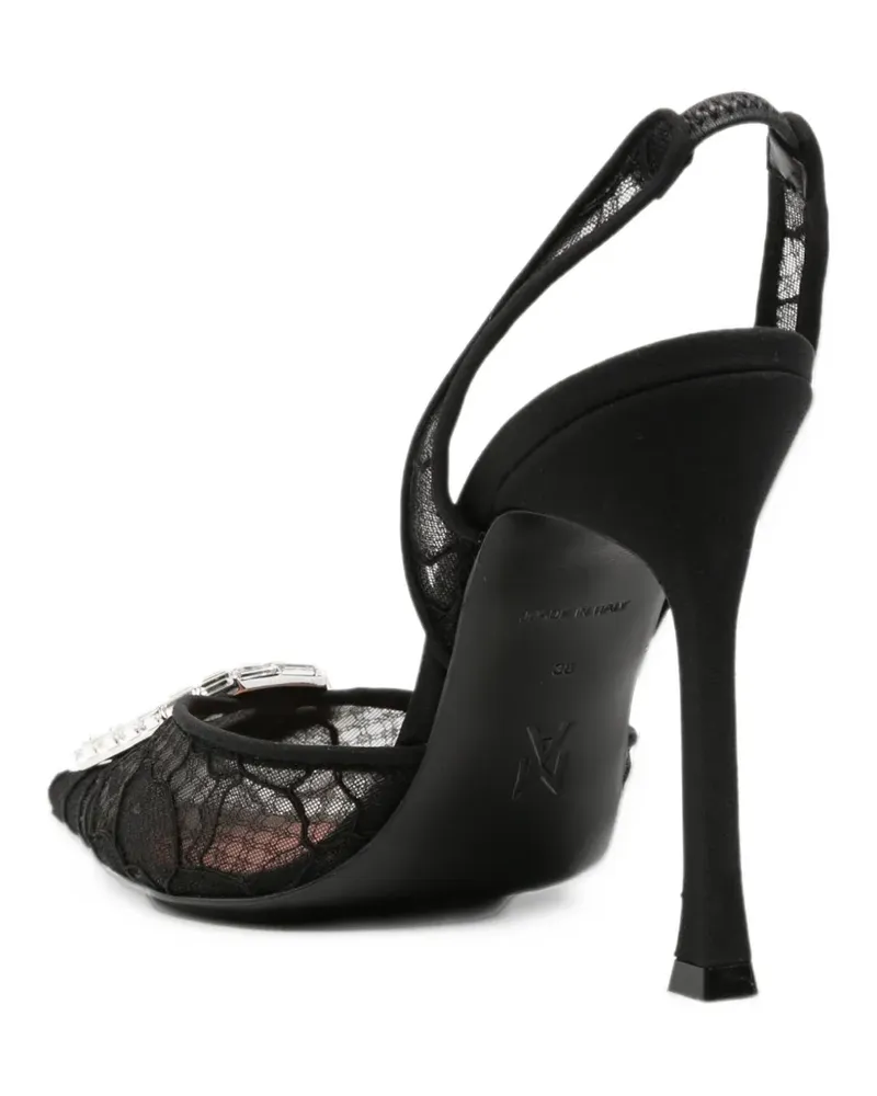 Amina Muaddi Camellia crystal-embellished lace slingback pumps - Schwarz Schwarz