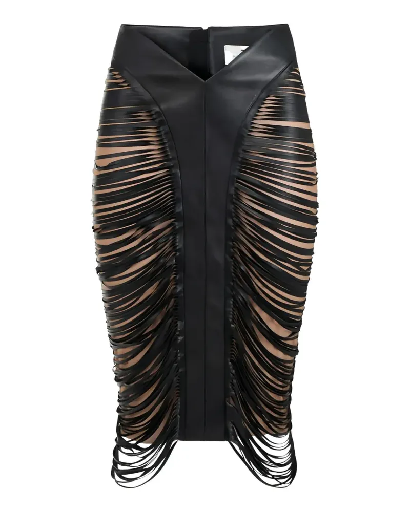 Elisabetta Franchi fringed V-shaped leather midi skirt - Schwarz Schwarz