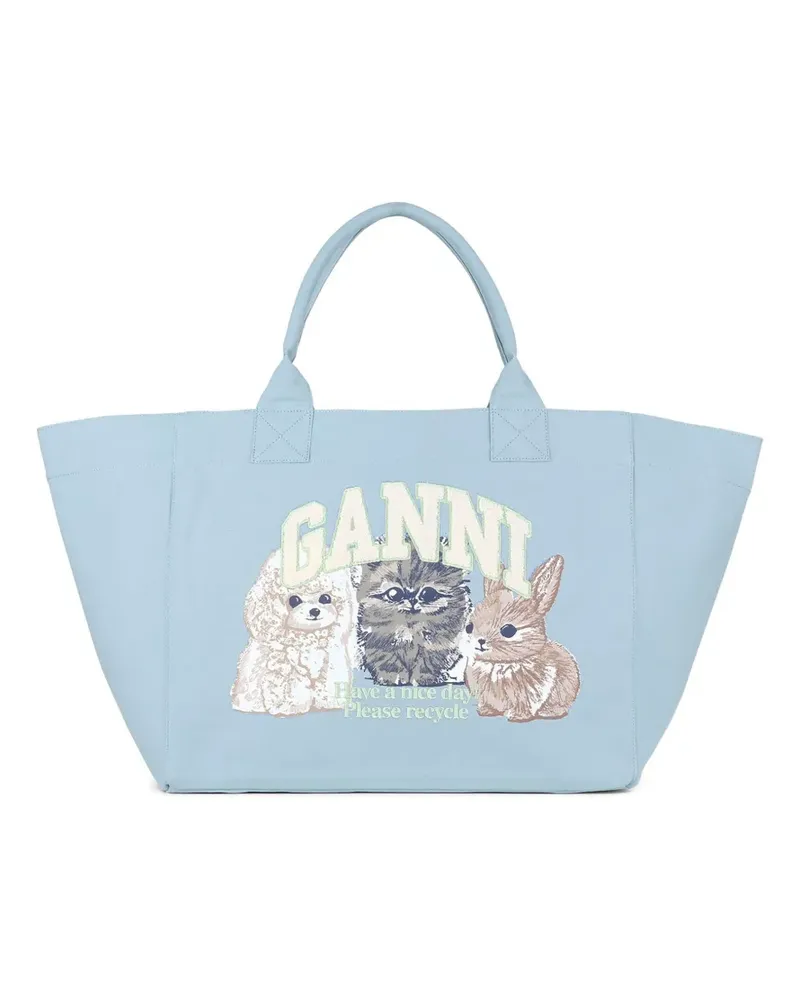 Ganni Tote Bag aus recycelter Baumwolle - Blau Blau