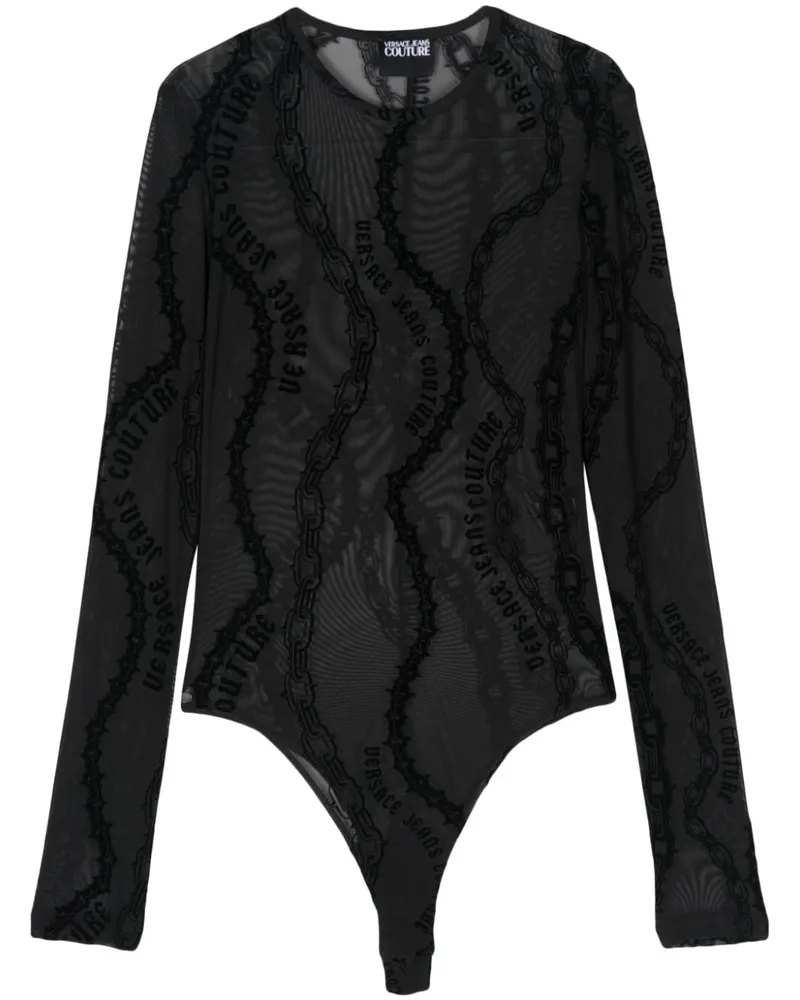 Versace Jeans Tüll-Body mit Chain Couture-Print - Schwarz Schwarz