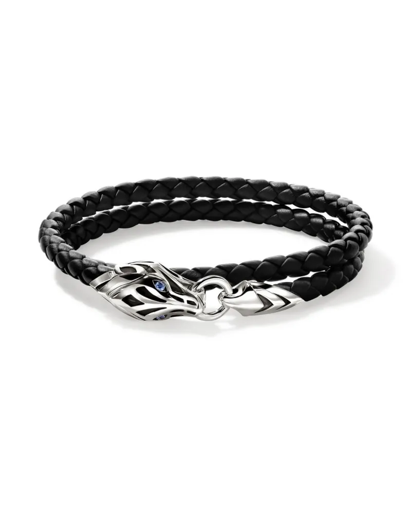 John Hardy Naga Wrap Sterlingsilber- und Lederarmband mit Saphir Silber