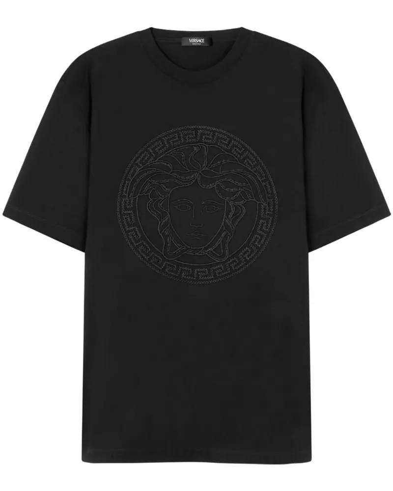 Versace T-Shirt mit Medusa-Stickerei - Schwarz Schwarz