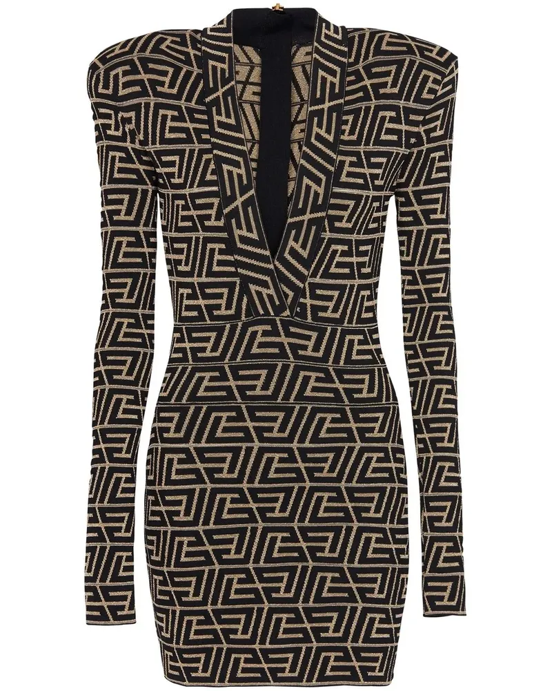 Balmain Strickkleid mit Monogrammmuster - Schwarz Schwarz