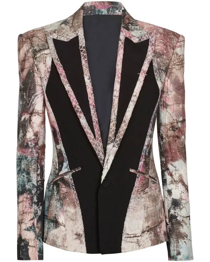 Balmain Sakko aus Leinen mit abstraktem Print - Schwarz Schwarz