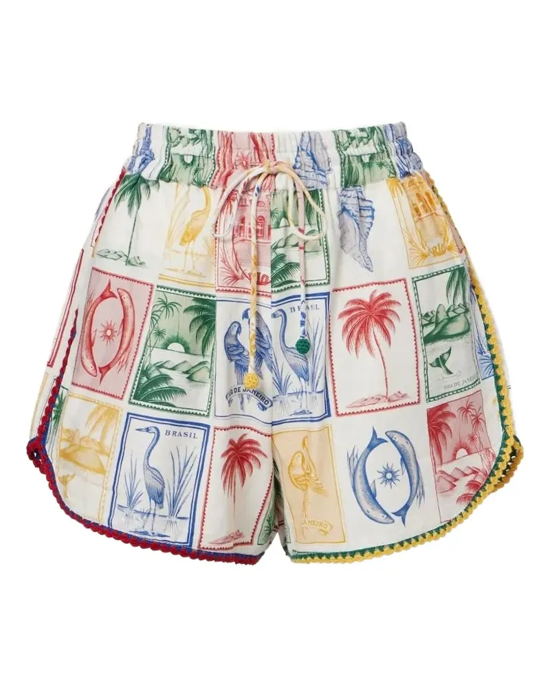 FARM Rio Gehäkelte Shorts mit grafischem Print - Weiß Weiß