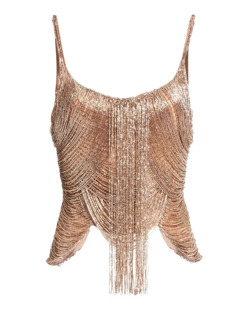 Elie Saab Fransenoberteil mit Perlenstickerei - Gold Gold
