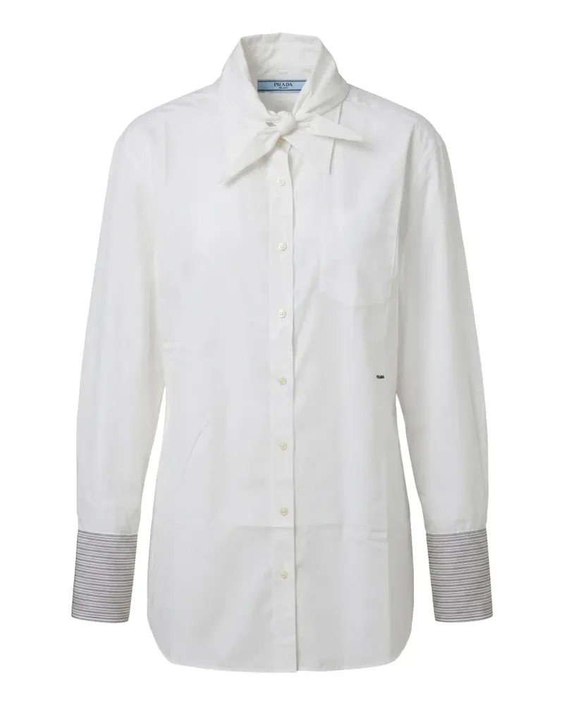 Prada tie-neck striped-cuff cotton shirt - Weiß Weiß