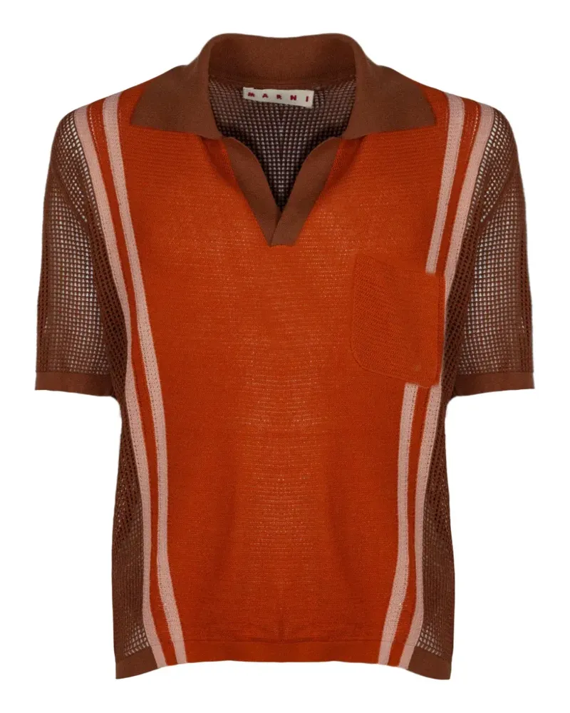 Marni stripe-detail mesh-knit polo-collar T-shirt - Rot Rot