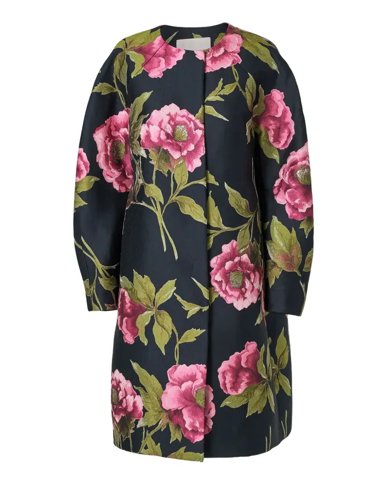 Carolina Herrera New York Cocoon Mantel mit Pfingstrosen-Print - Blau Blau