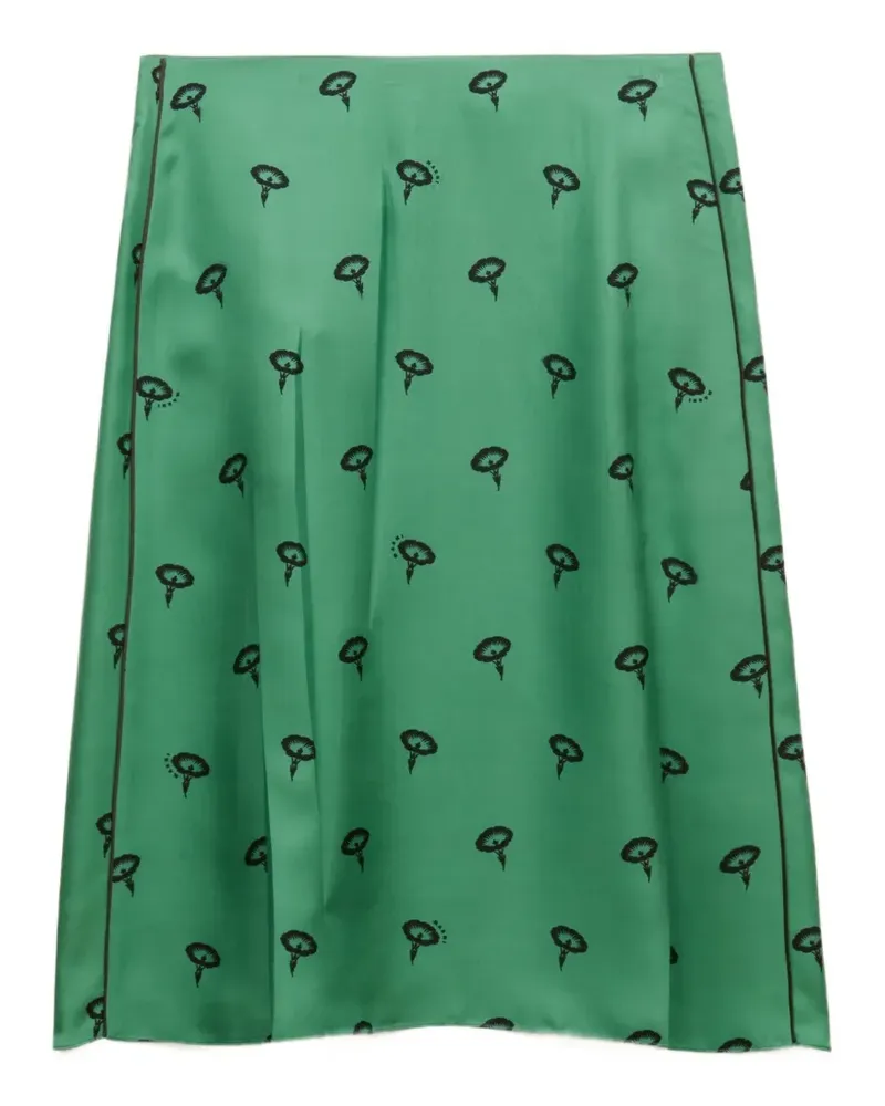 Marni green silk twill midi skirt with floral print - Grün Grün