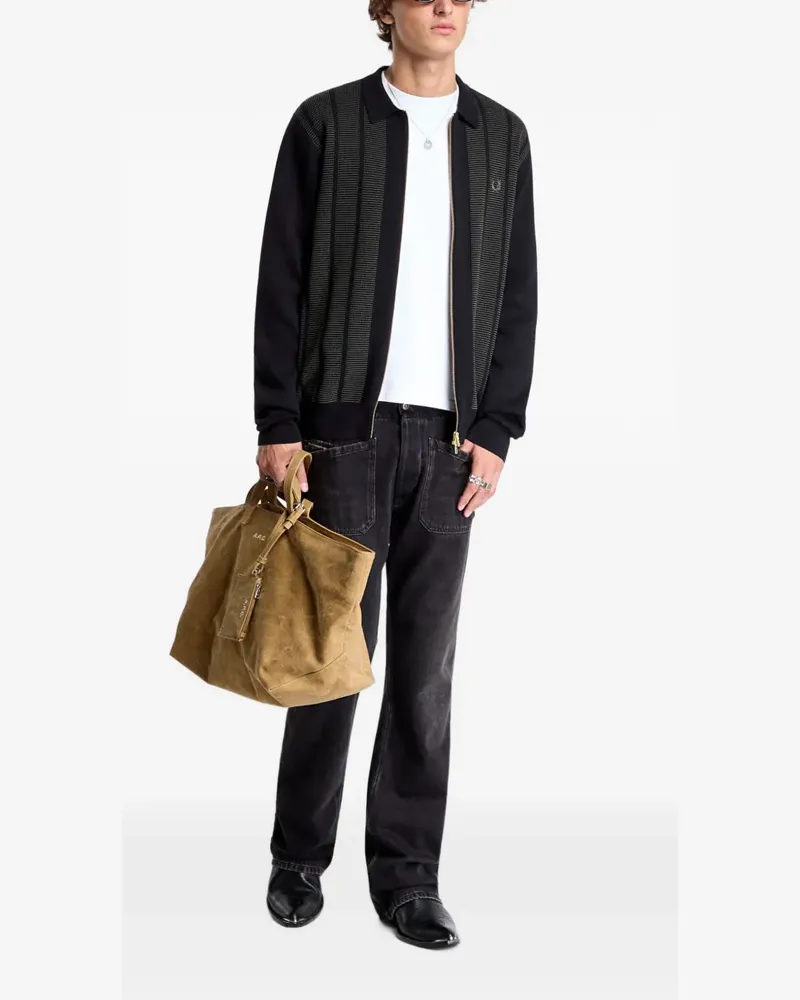 Fred Perry textured-panel zip cardigan - Schwarz Schwarz