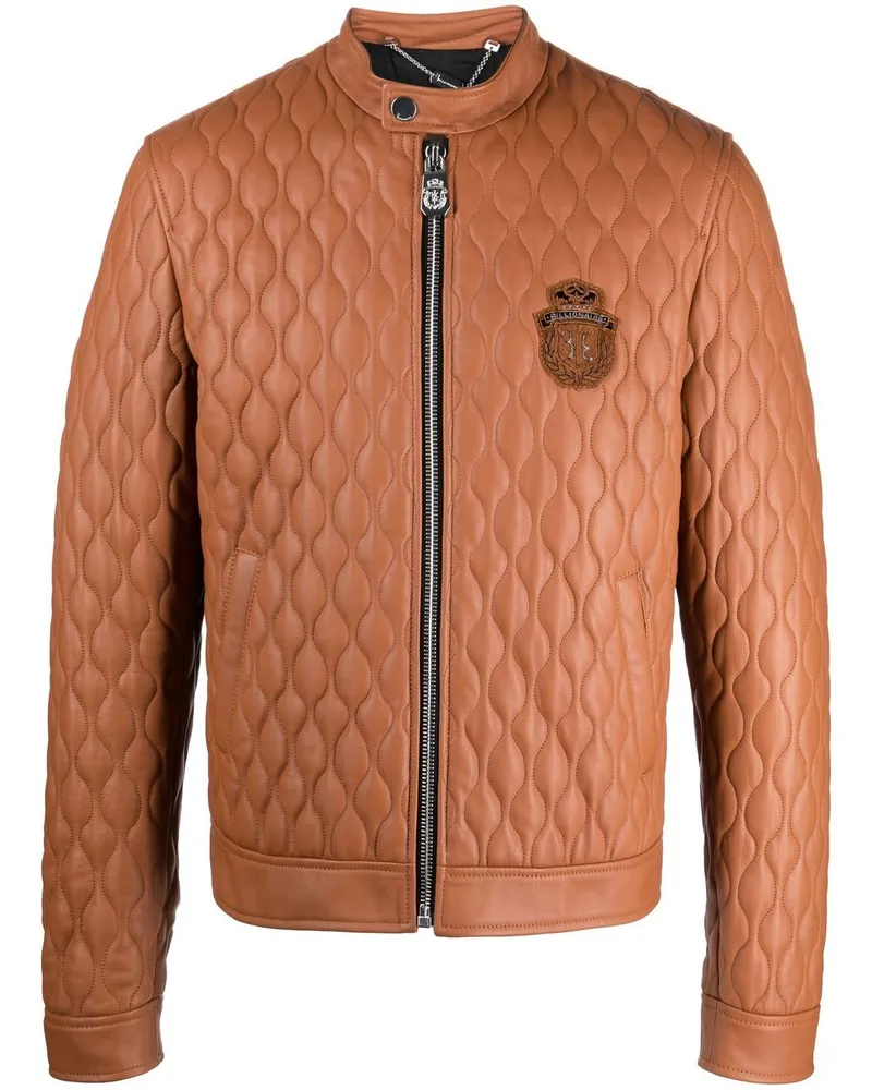 Billionaire Gesteppte Lederjacke mit Wappen - Braun Braun