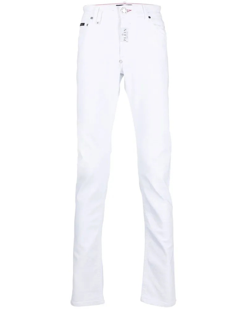Philipp Plein Slim-Fit-Jeans mit Logo-Patch Weiß