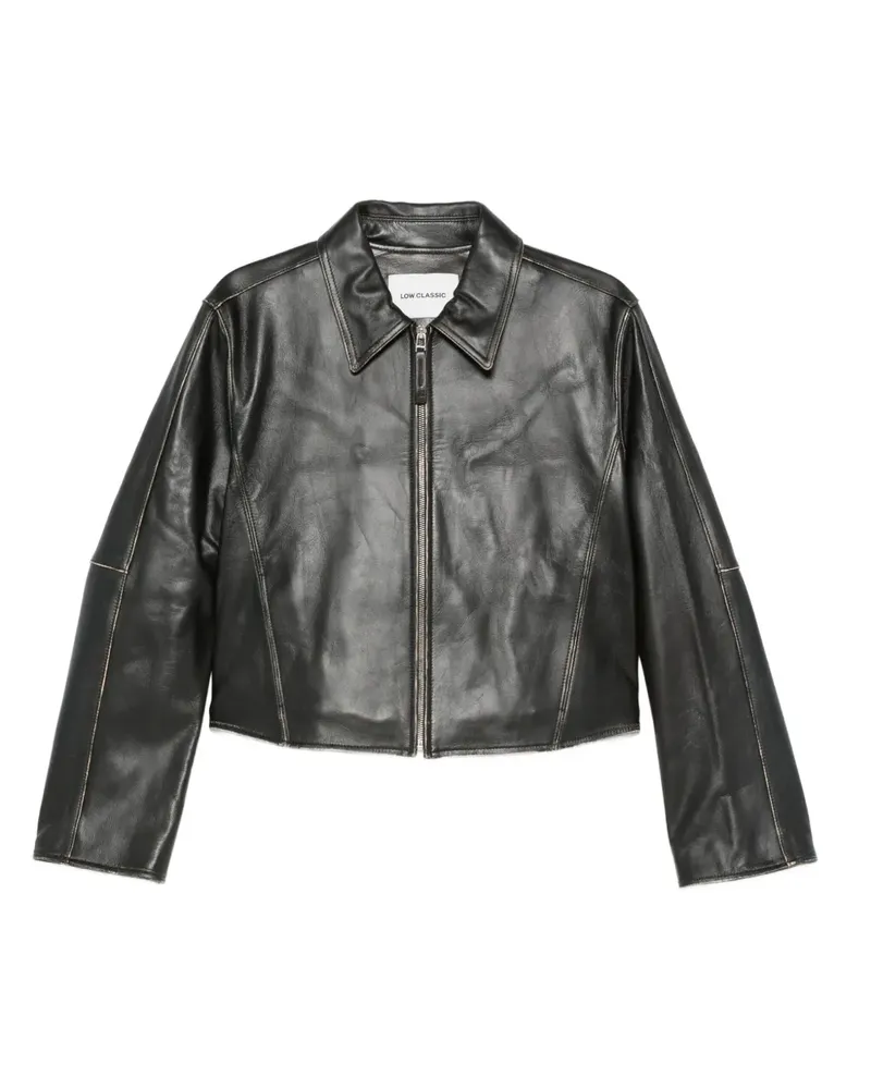 LOW CLASSIC Cropped-Lederjacke mit Reißverschluss - Schwarz Schwarz