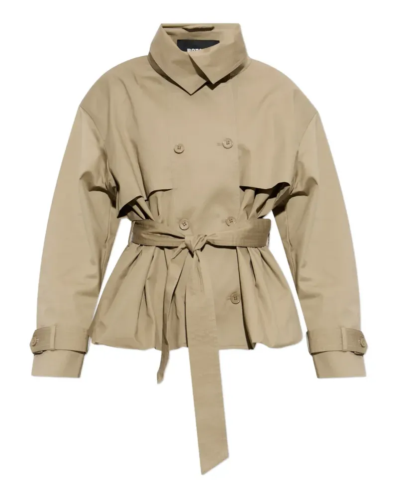 ROTATE Birger Christensen double-breasted belted short trench coat - Nude Nude