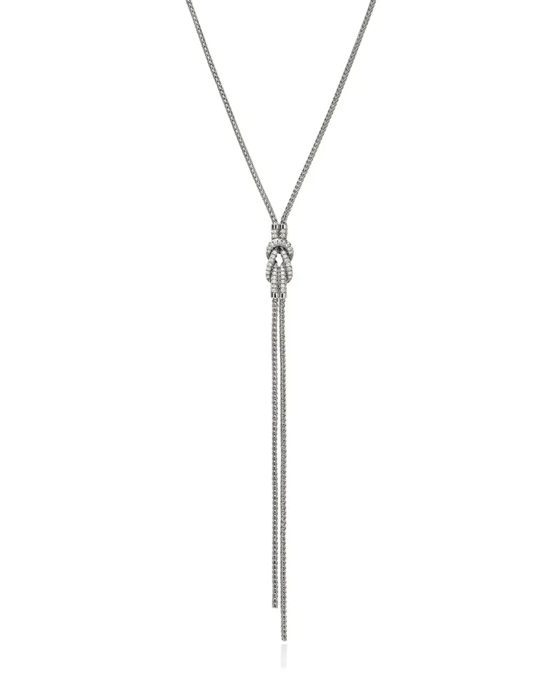 John Hardy Love Knot Y Sterlingsilber-Halskette mit Diamanten Silber