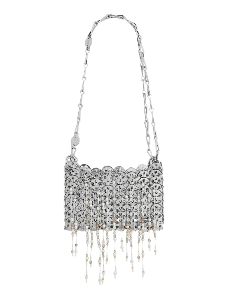 Paco Rabanne 1969 Nano Silbertasche mit Perlenfransen Silber