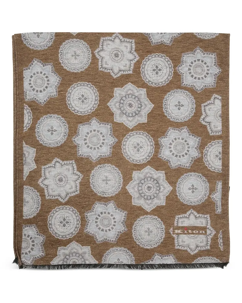 Kiton Schal mit Medaillen-Print - Braun Braun