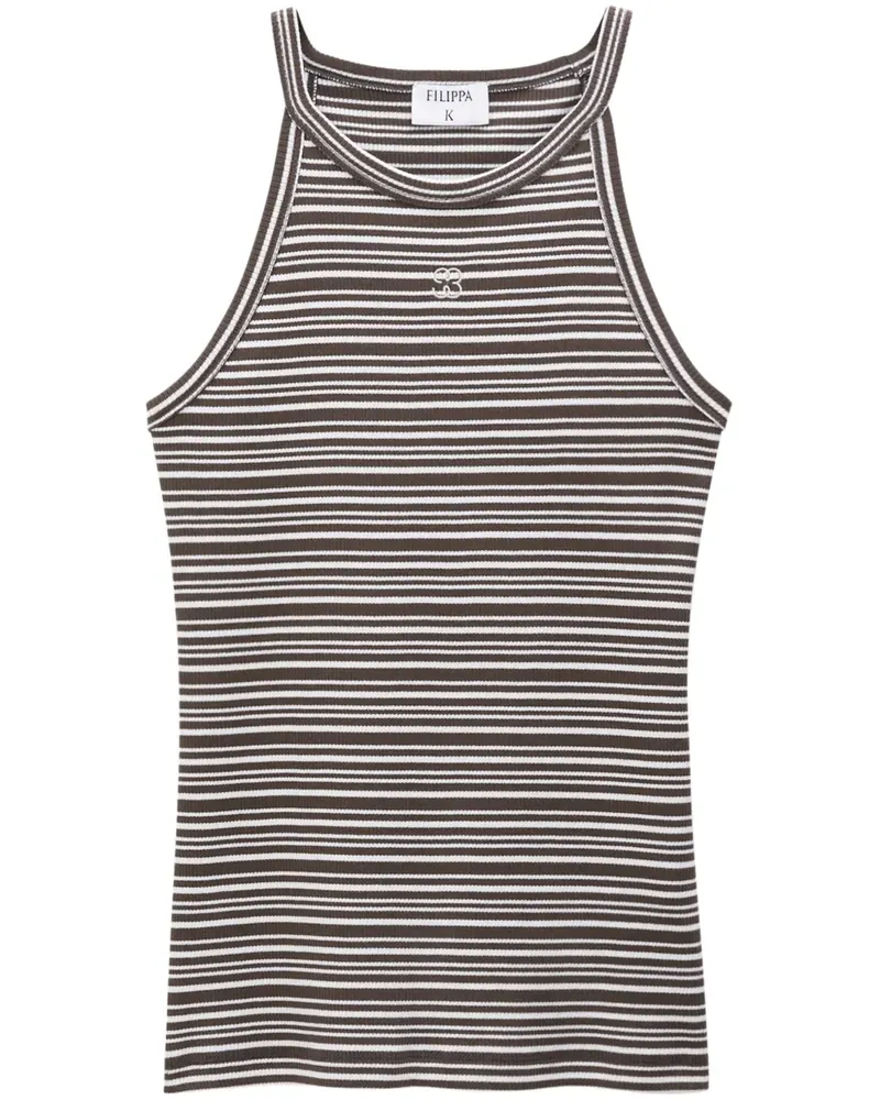 Filippa K Gestreiftes Bio-Baumwoll-Top mit Monogramm-Stickerei - Braun Braun