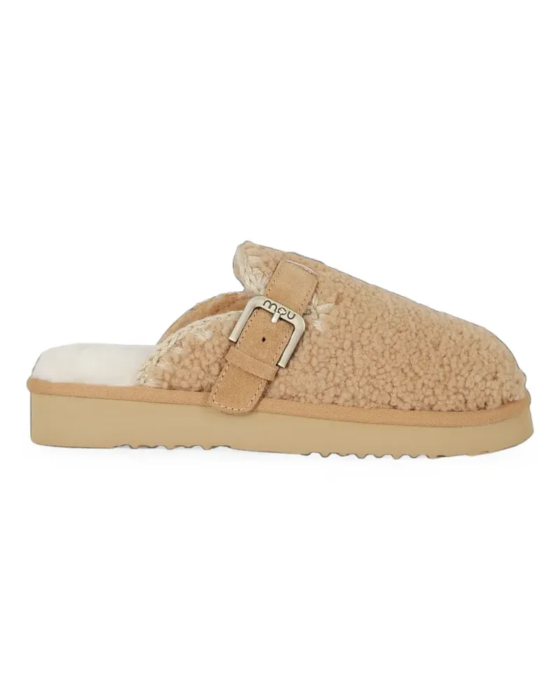 Mou Curly buckle-fastening sheepskin mules - Nude Nude