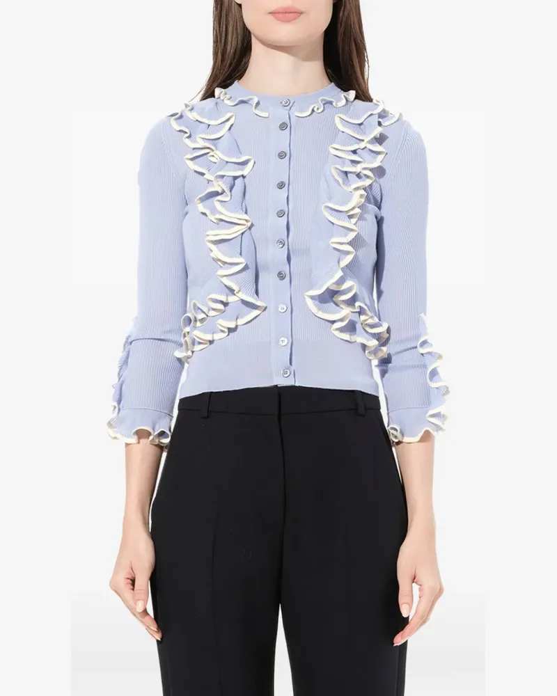 Alexander McQueen ruffle-trim knit cardigan - Blau Blau