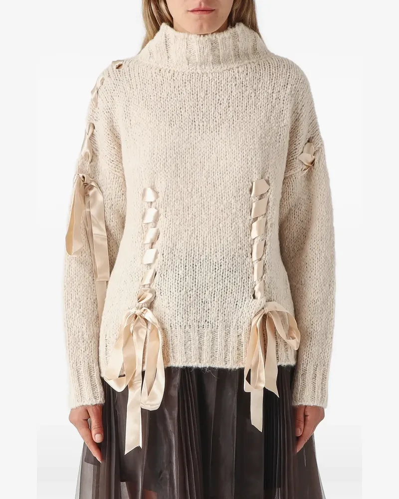 MEIMEIJ bow-embellished lace-up sweater - Rosa Rosa