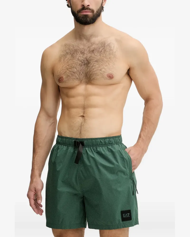 EA7 grid-pattern buckle-fastening swim shorts - Grün Grün