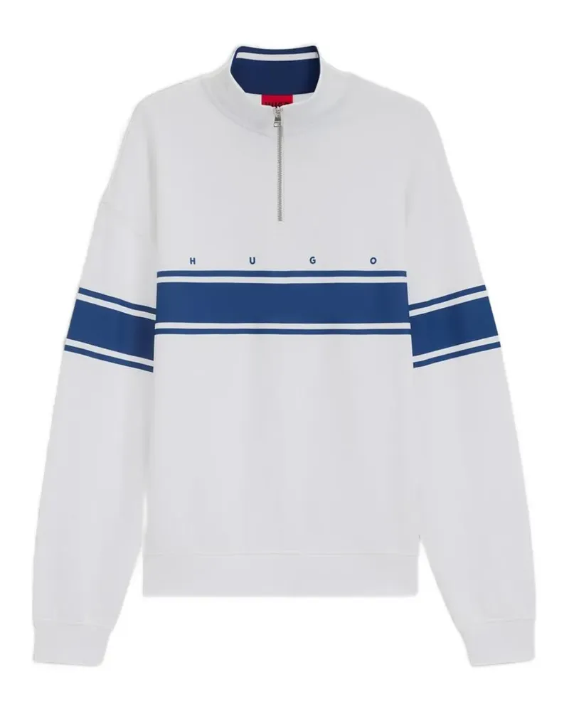 HUGO BOSS Gestreiftes Sweatshirt mit kurzem Reißverschluss - Weiß Weiß